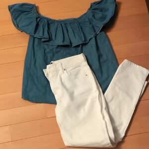 Bundle Blue Shirt And White Denim